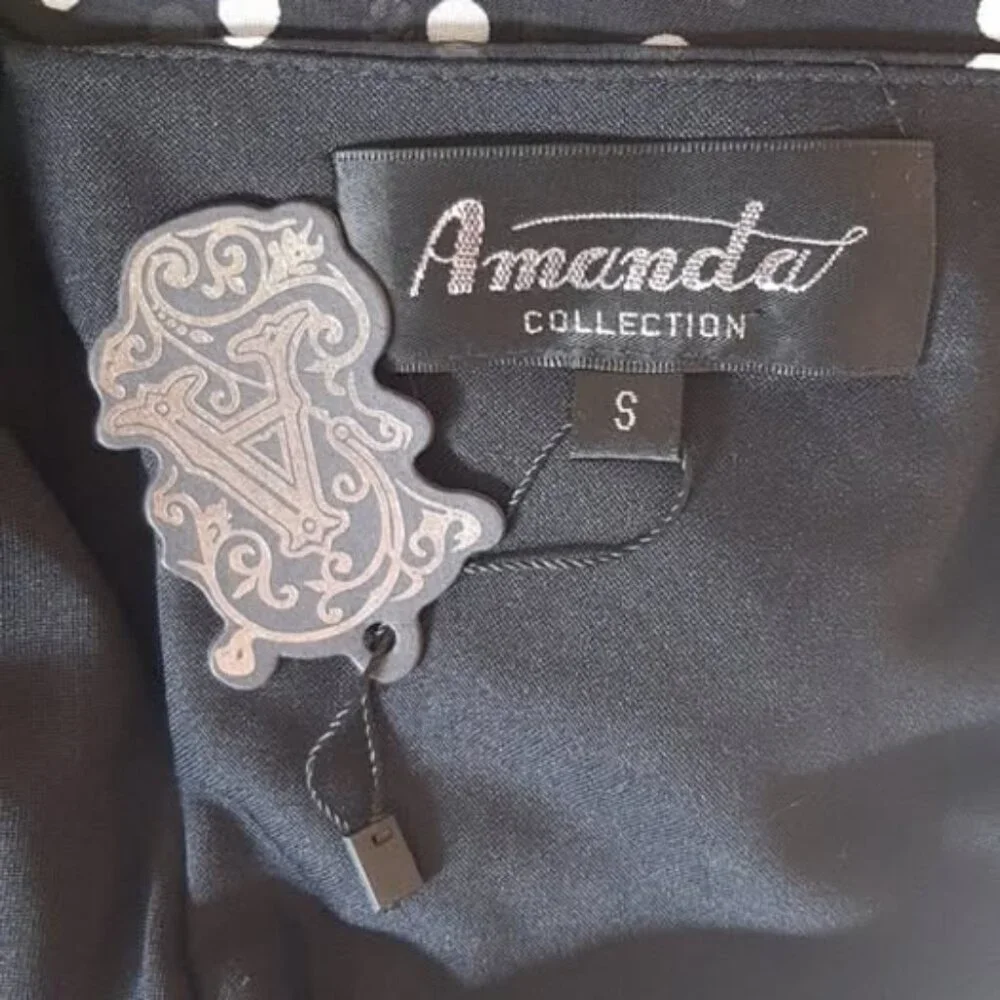 Amanda black & white polka dot bias cut 90s feminine flutter v neck dress sz S - Picture 5 of 5